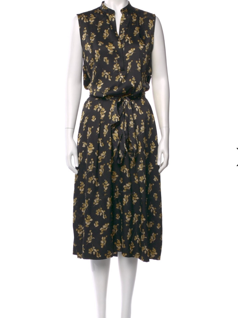 Vince black and gold sleeveless floral v-neck midi dress